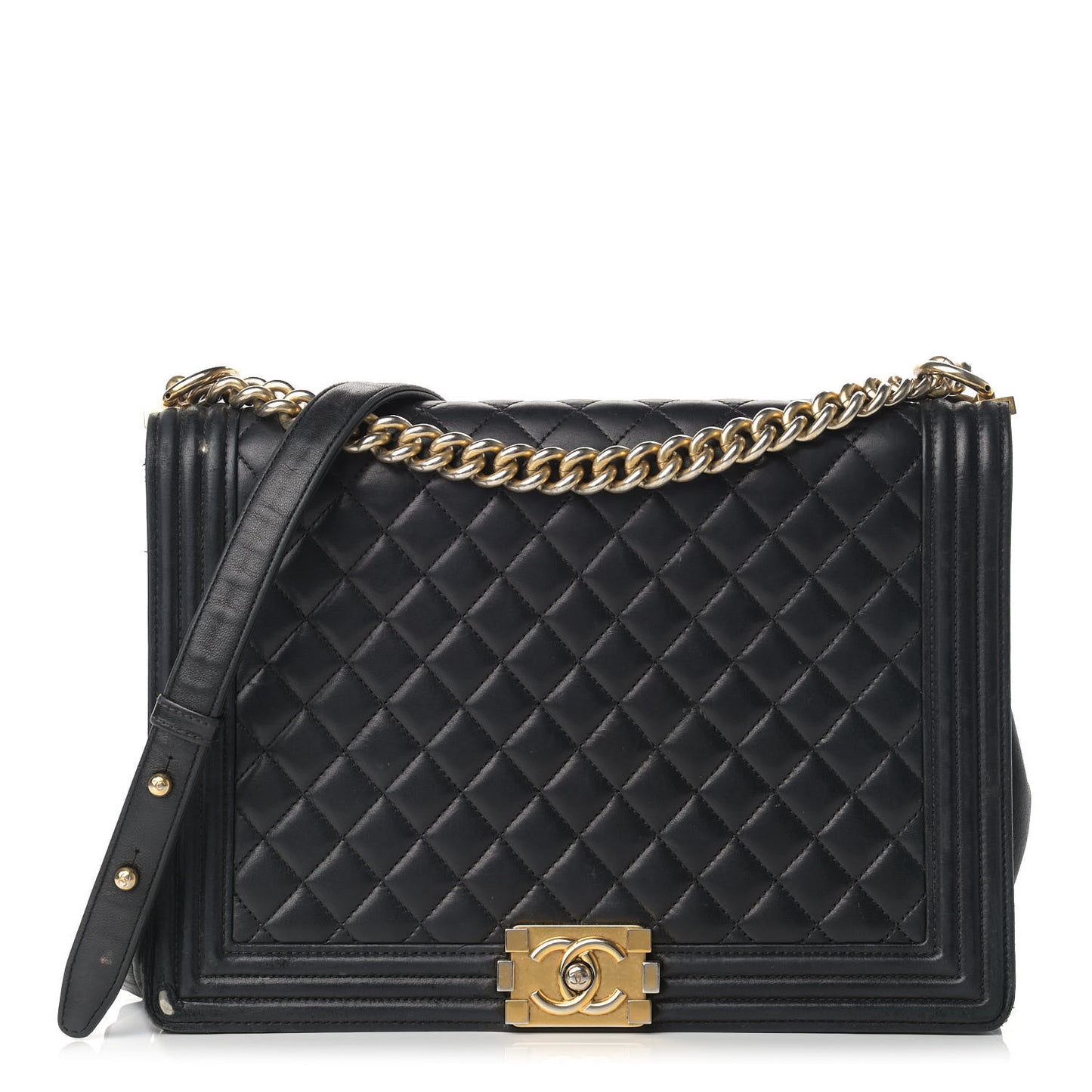 Lambskin Quilted Large Boy Flap Black