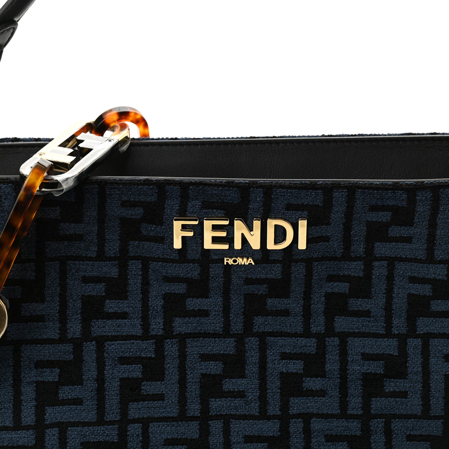 Chenille Vitello Seta Plexiglass FF Fendi O'Lock Zipper Blue Black