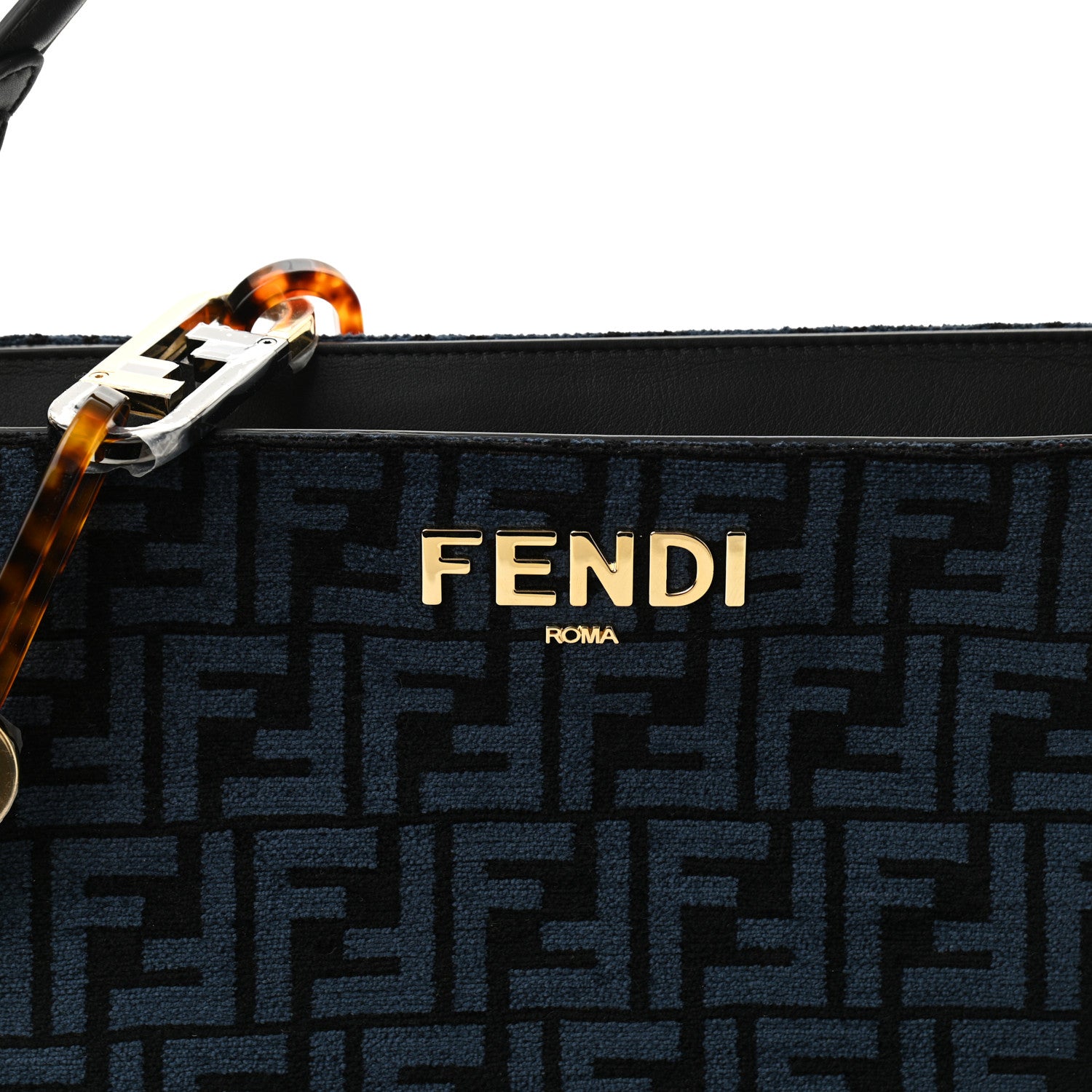 Fendi Chenille Vitello Seta Plexiglass FF Fendi O'Lock Zipper Blue Black 7 of 9