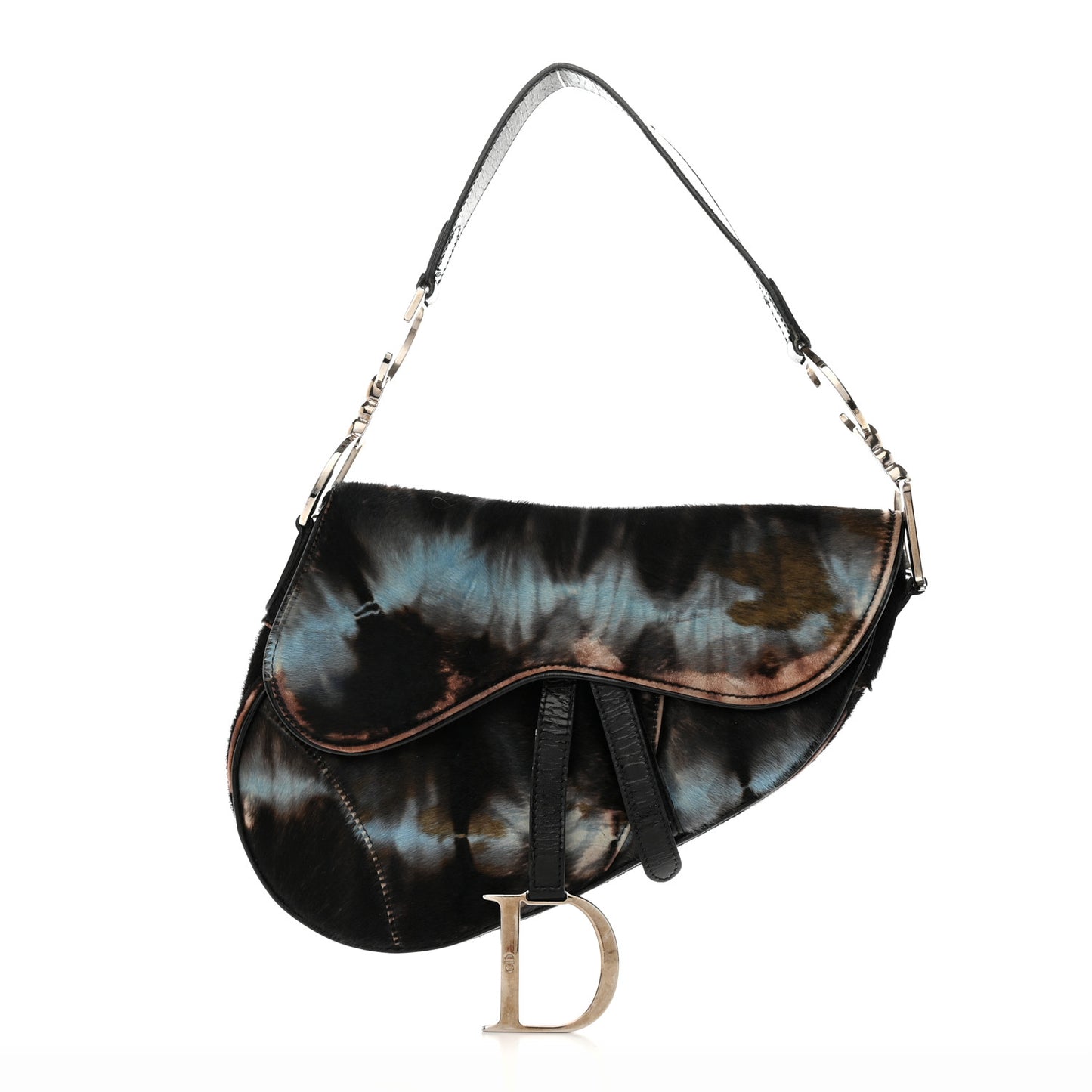 Pony Hair Saddle Bag Blue Brown