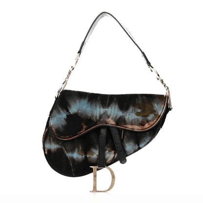 Christian Dior Pony Hair Saddle Bag Blue Brown 1 of 17