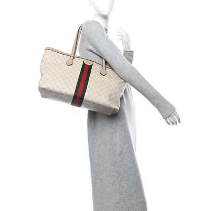 Gucci GG Supreme Monogram Textured Dollar Calfskin Web Medium Ophidia Shopping Tote Beige Mystic White Oatmeal 2 of 12