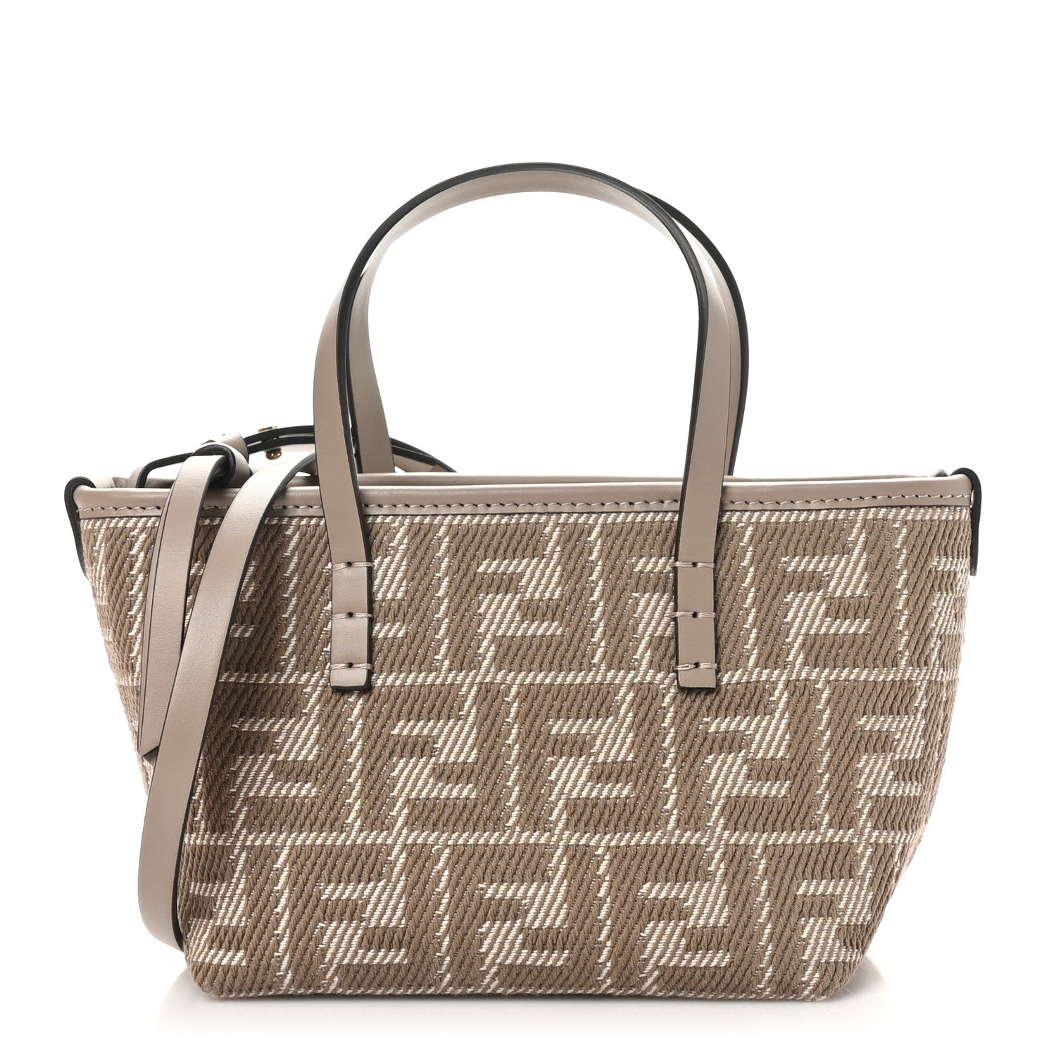 Fendi Denim Jacquard FF Effect Vitello Grace Mini Roll Tote Dove White Dove 1 of 11