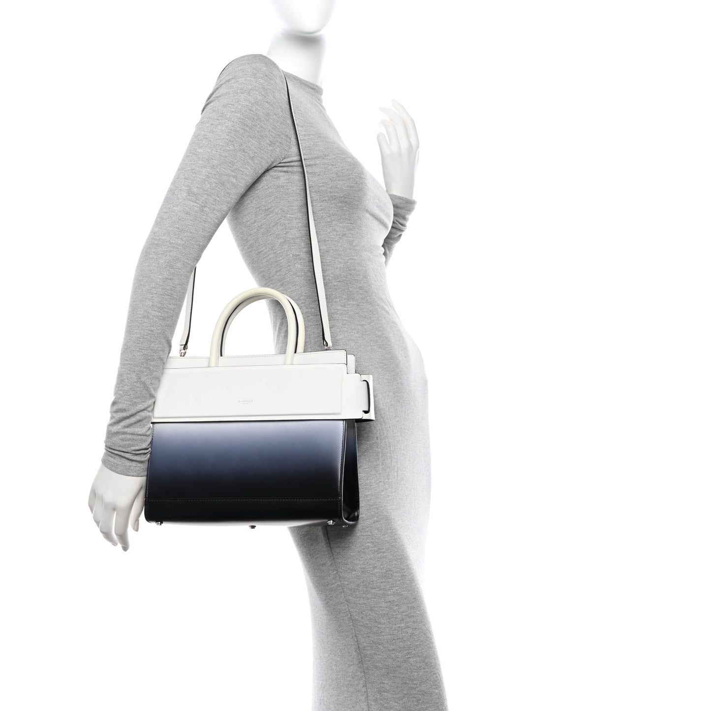 Smooth Calfskin Small Degrade Horizon Satchel White Black