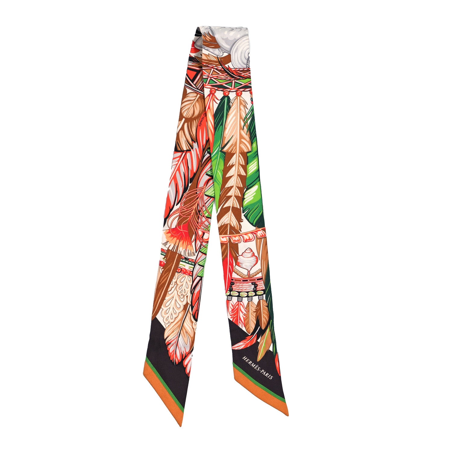 Hermes Silk La Danse Pacifique Twilly Vert Vif Corail 2 of 3