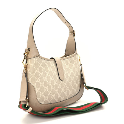 Gucci GG Supreme Monogram Textured Dollar Calfskin Web Small Jackie 1961 Hobo Beige Mystic White Oatmeal 3 of 11