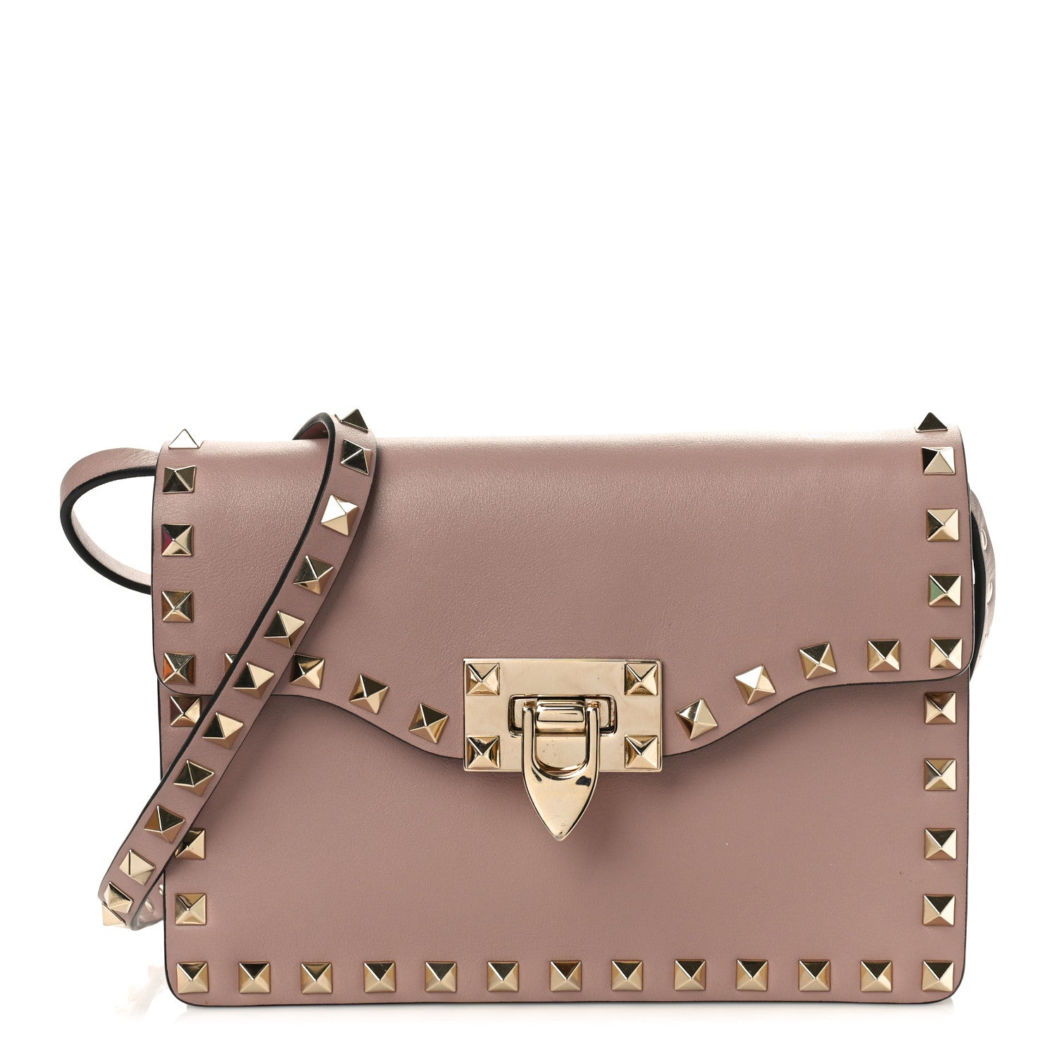 Valentino Garavani Vitello Rockstud Shoulder Flap Bag Poudre 1 of 8