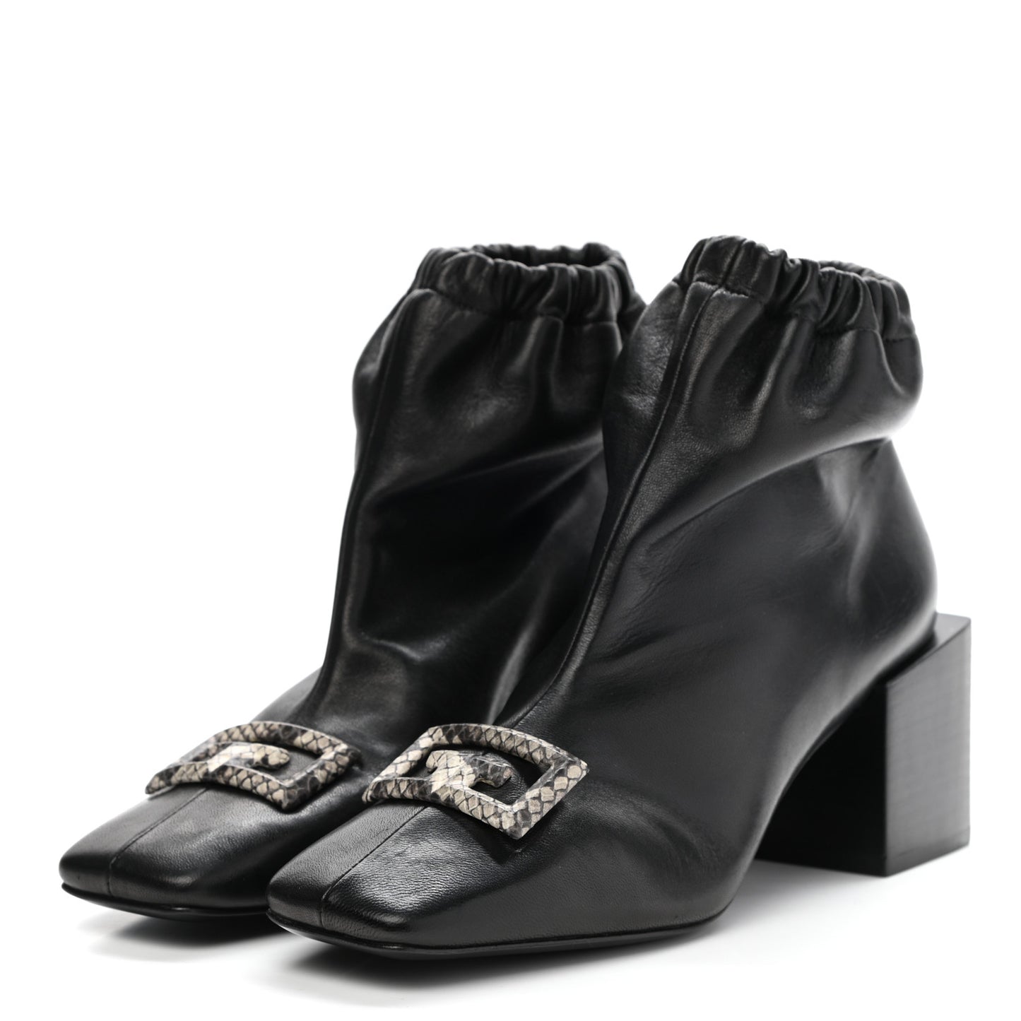 Calfskin Snakeskin Embossed ID Scrunch Bootie 37 Black