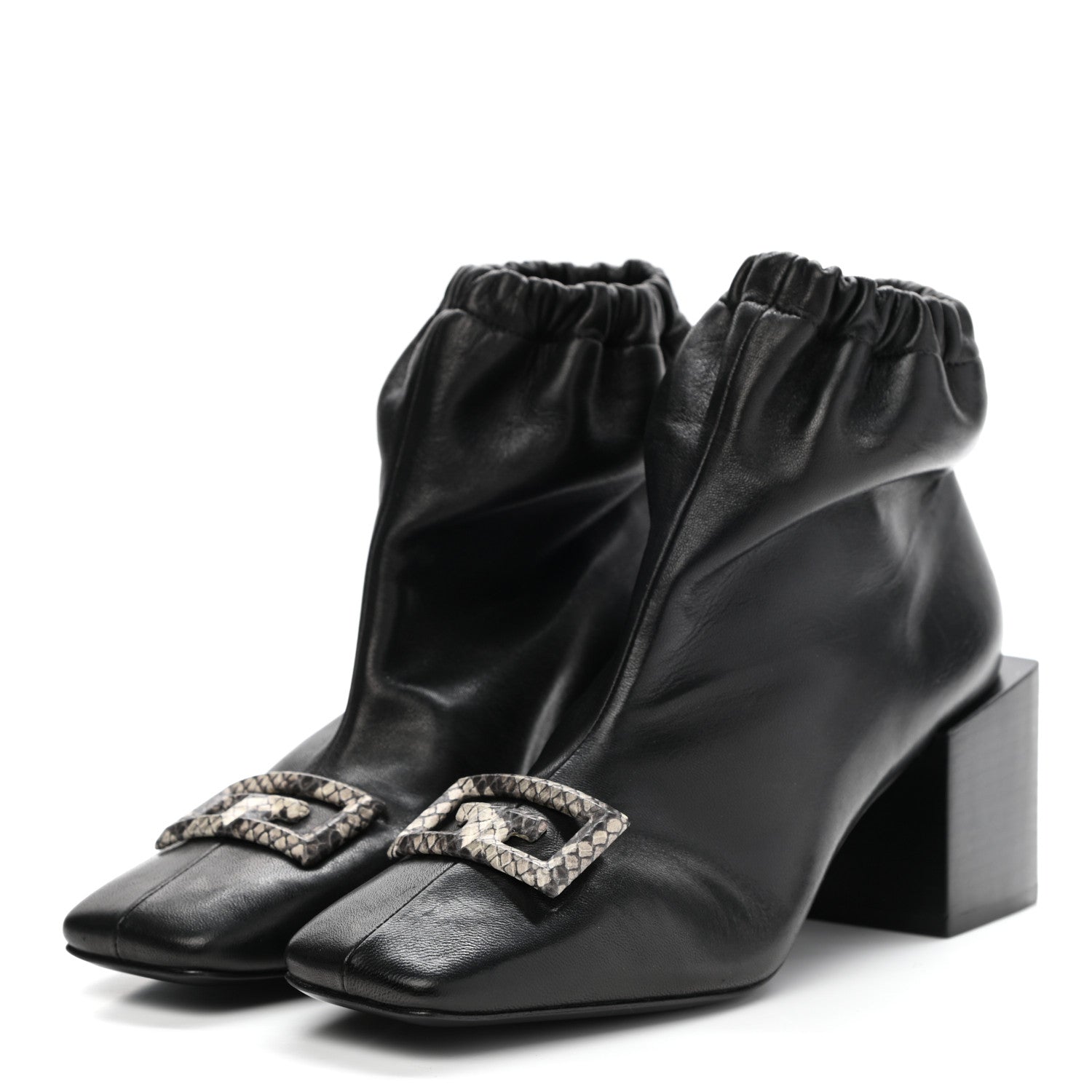 Givenchy Calfskin Snakeskin Embossed ID Scrunch Bootie 37 Black 3 of 9