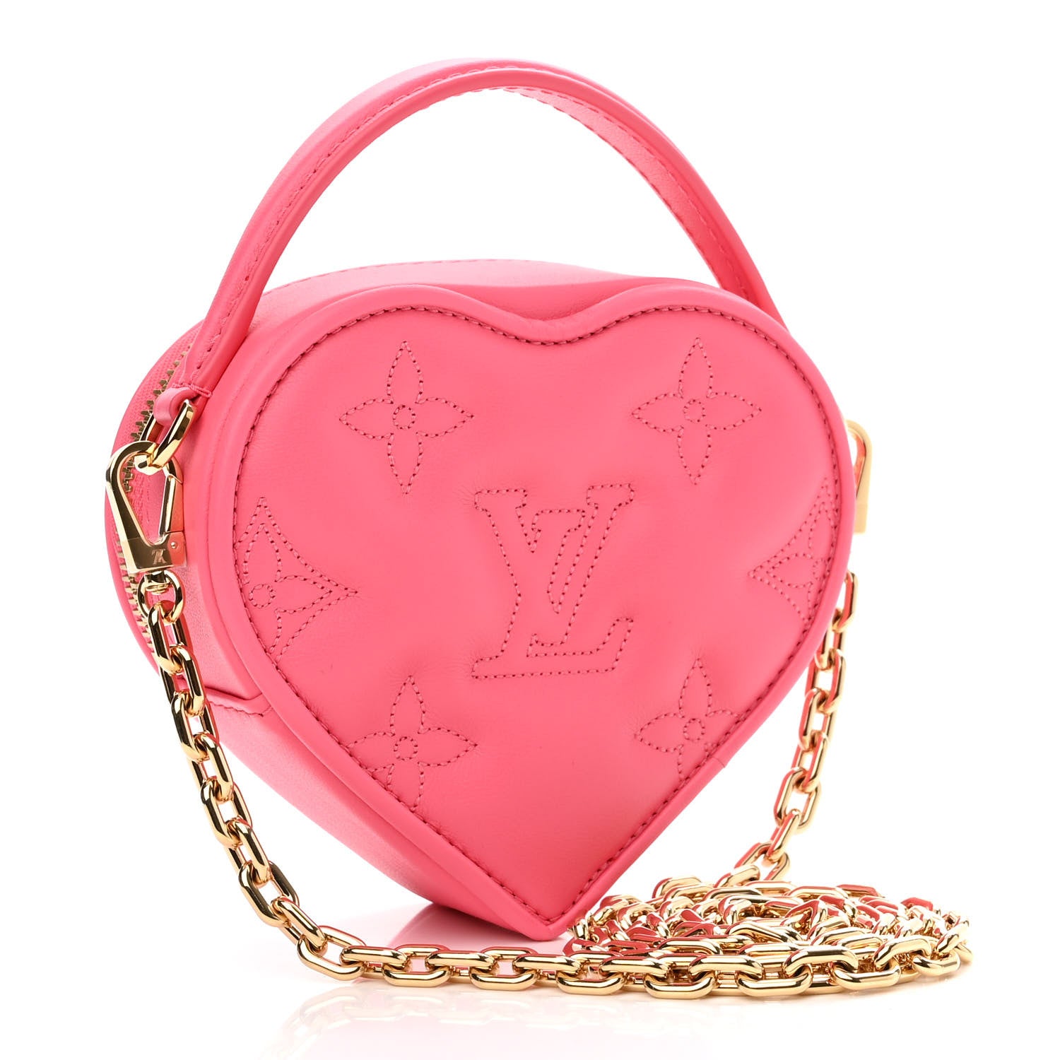 Louis Vuitton Calfskin Embroidered Monogram Pop My Heart Bag Pouch Dragon Fruit Pink 3 of 9