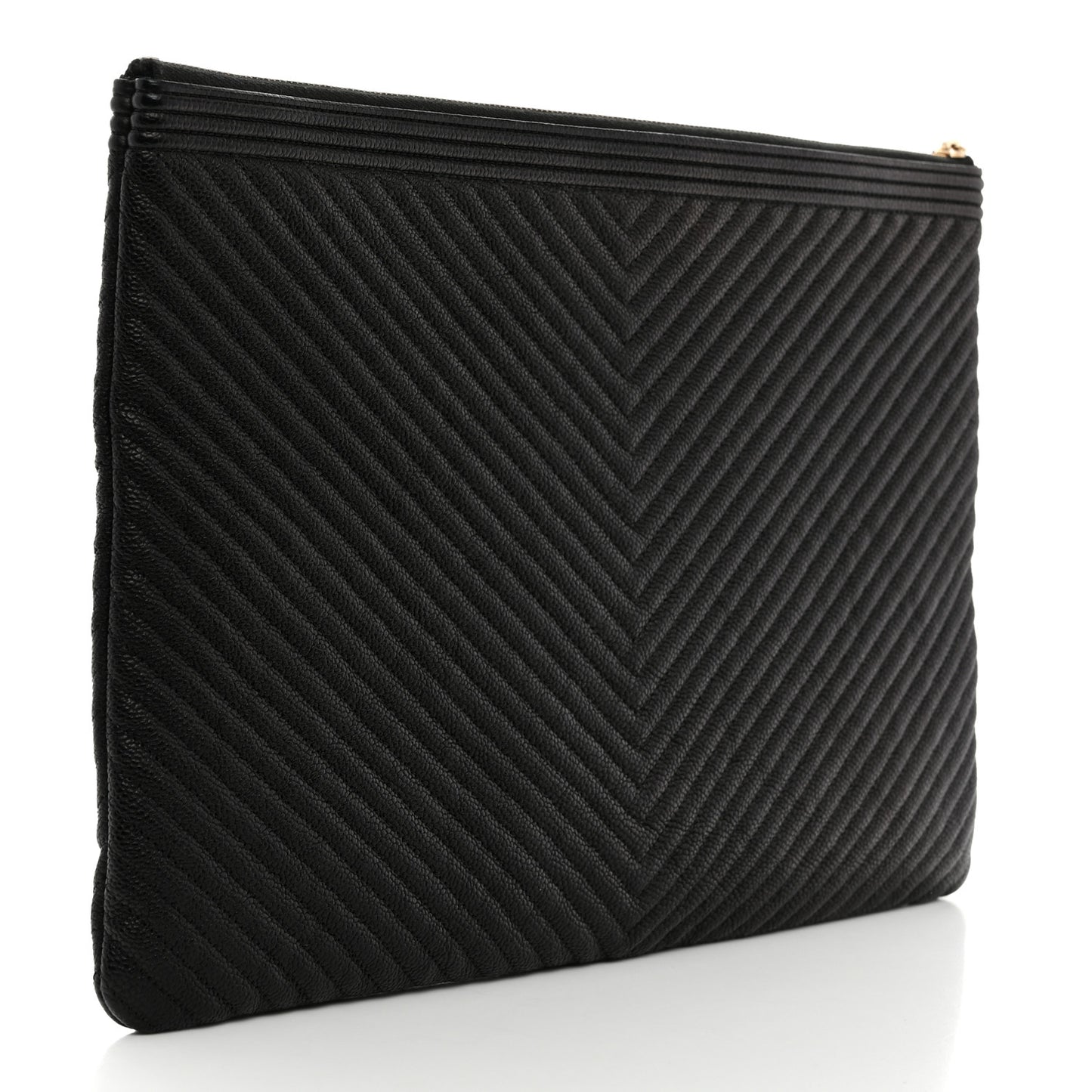Caviar Chevron Large Boy Cosmetic Case Black