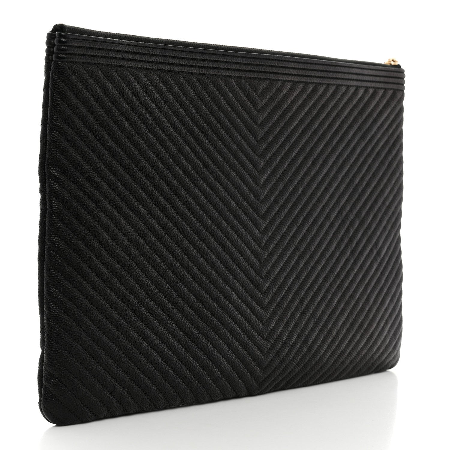 Chanel Caviar Chevron Large Boy Cosmetic Case Black 3 of 8