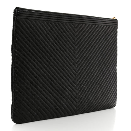 Chanel Caviar Chevron Large Boy Cosmetic Case Black 3 of 8
