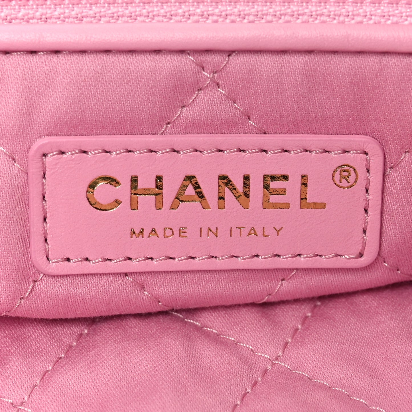 Shiny Calfskin Quilted Chanel 22 Drawstring Bag Pink