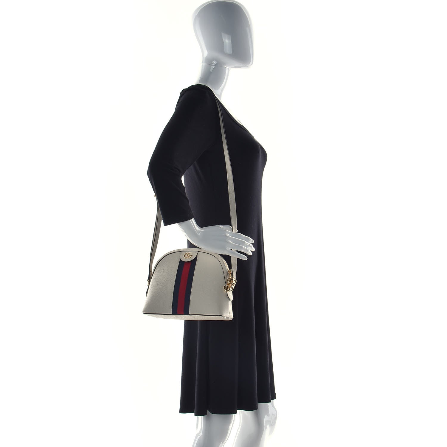 Gucci Textured Dollar Calfskin Web Small Ophidia Dome Shoulder Bag Mystic White 3 of 12
