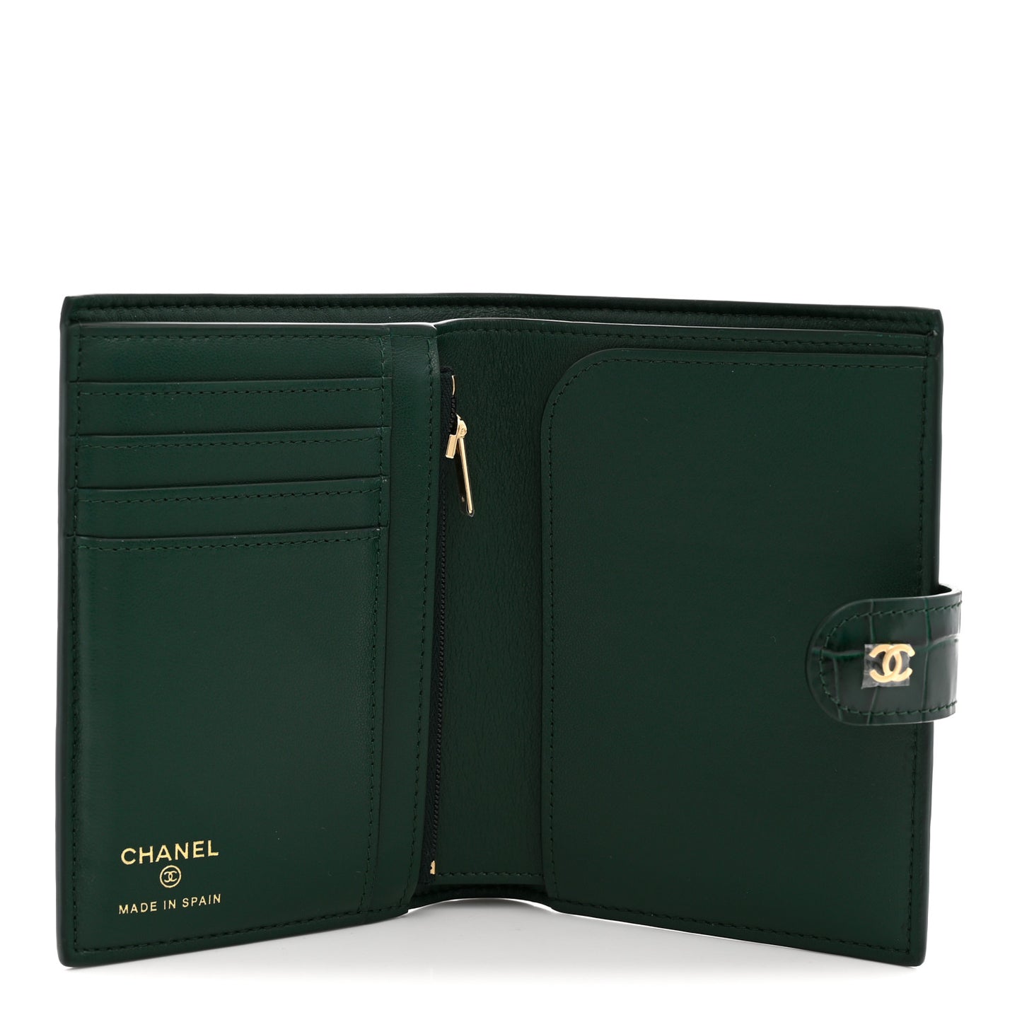Calfskin Crocodile Embossed Crococo Passport Holder Emerald