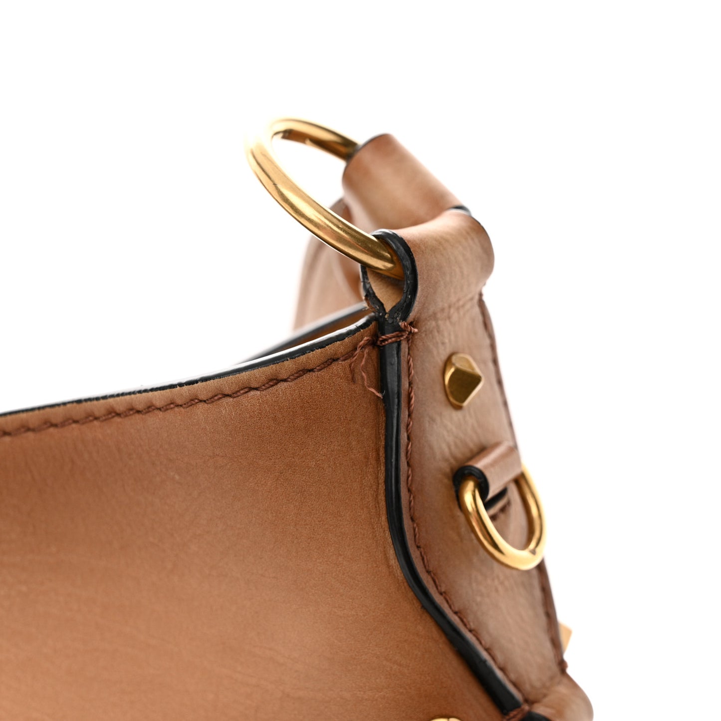 Buffed Calfskin Medium Twinkle Studs Hobo Camel