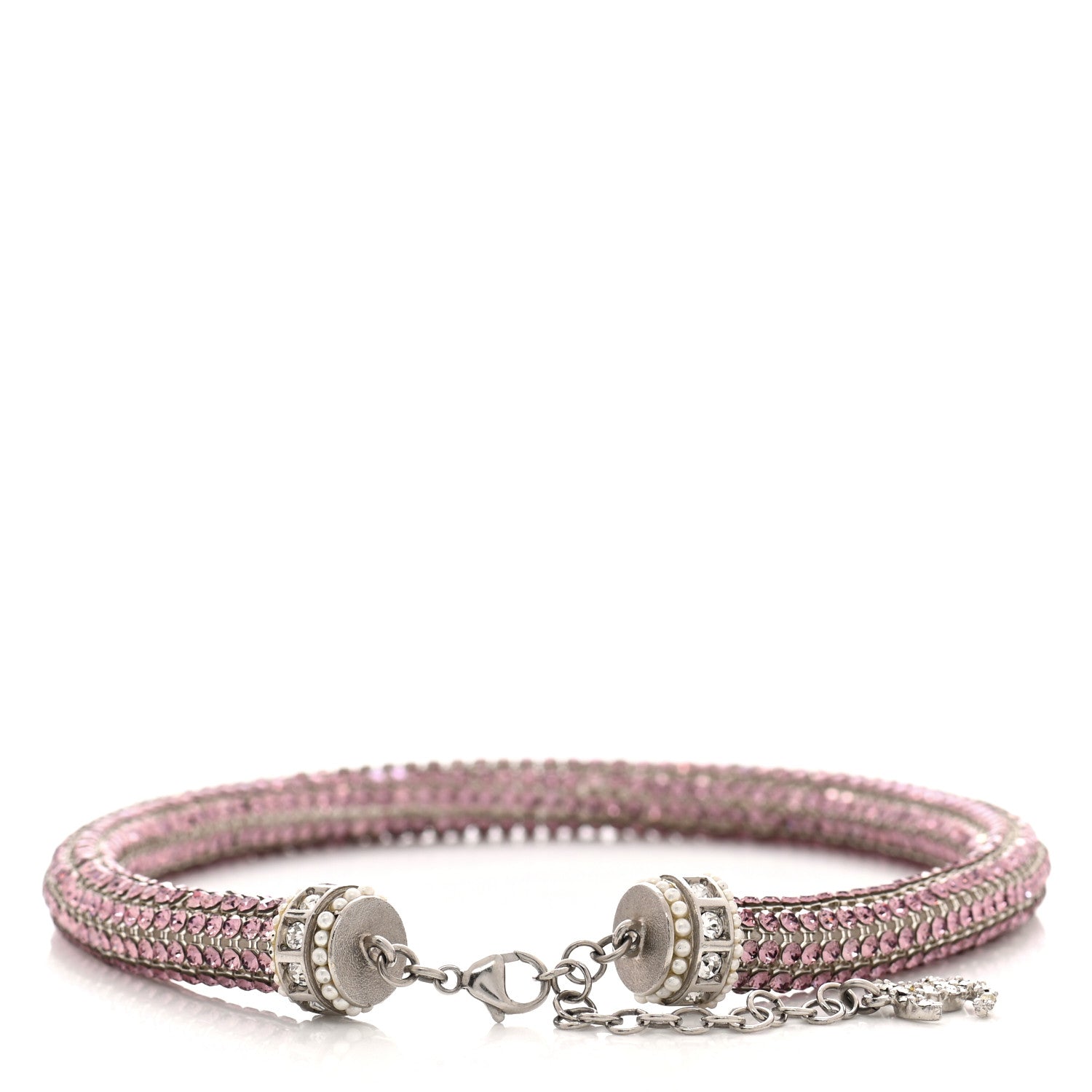 Chanel Crystal CC Logo Choker Necklace Pink 3 of 5