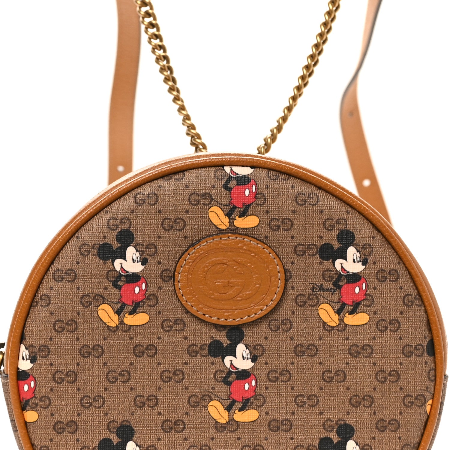 Gucci X DISNEY Mini Vintage GG Supreme Monogram Mickey Mouse Round Backpack Beige Vintage Sun Oil 8 of 10