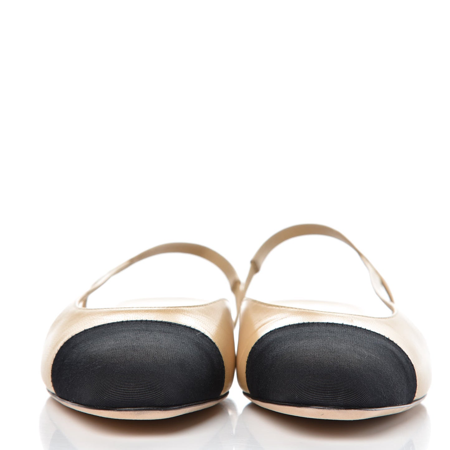 Lambskin Grosgrain Cap Toe CC Slingback Sandals 36 Beige Black