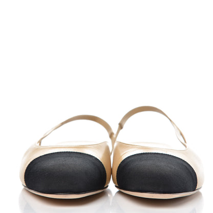 Chanel Lambskin Grosgrain Cap Toe CC Slingback Sandals 36 Beige Black 2 of 11