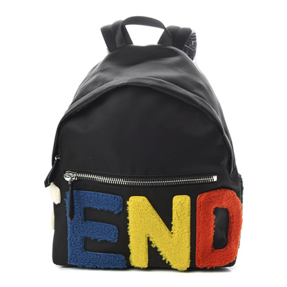 Fendi Nylon Shearling Block Letter Backpack Black 1 of 9