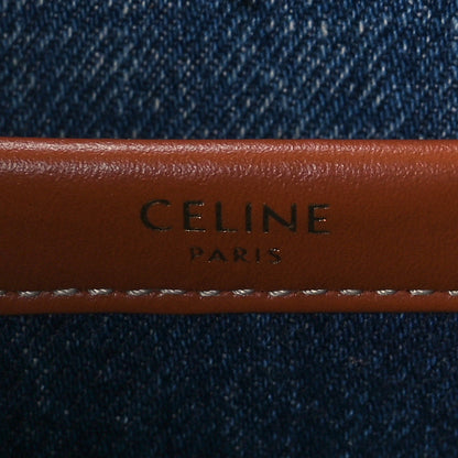 Celine Denim Calfskin Triomphe Print Cabas Blue Tan 6 of 12