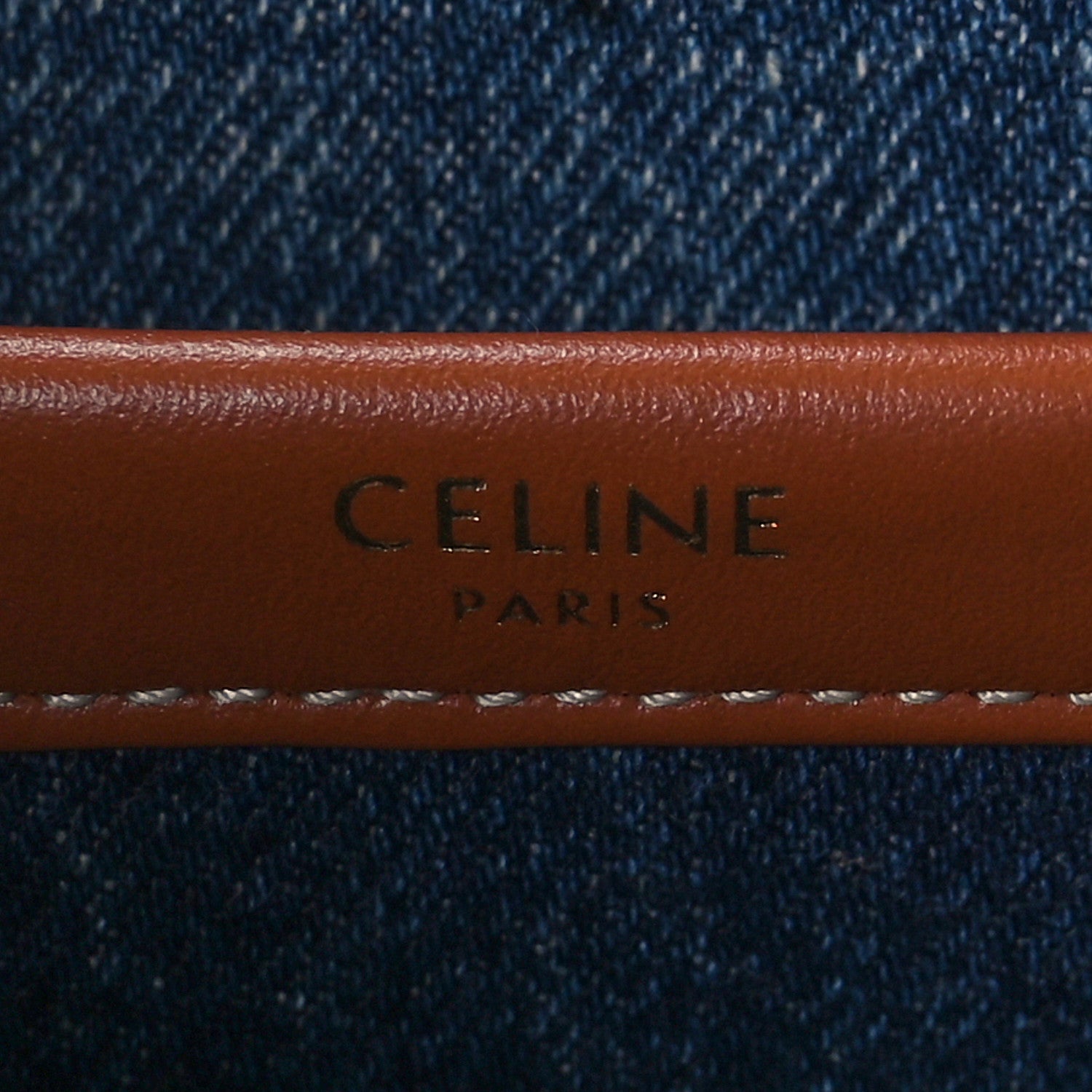 Celine Denim Calfskin Triomphe Print Cabas Blue Tan 6 of 12