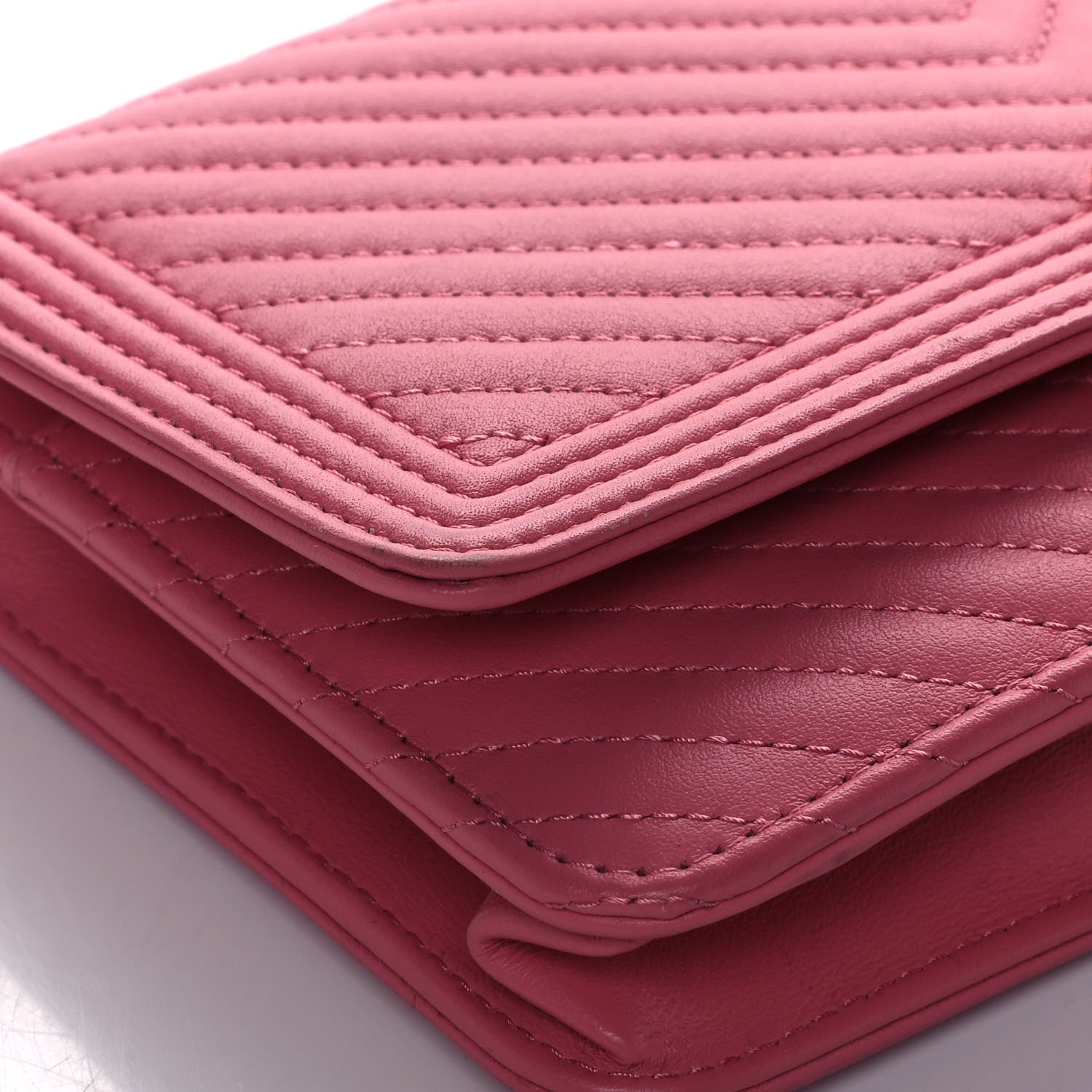 Chanel Calfskin Chevron Quilted Boy Wallet On Chain WOC Pink 5 of 13
