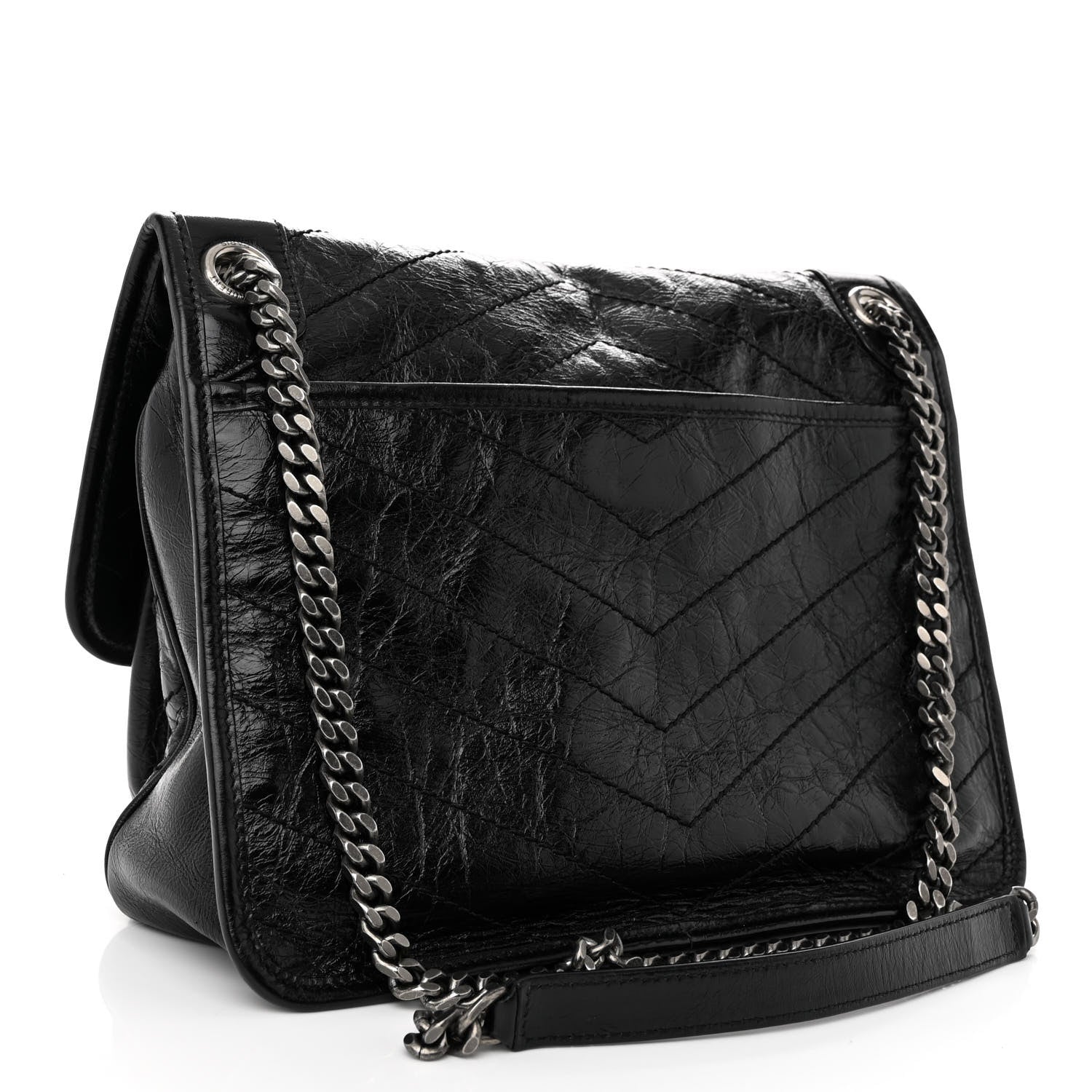 Saint Laurent Crinkled Calfskin Matelasse Monogram Medium Niki Chain Satchel Black 3 of 9