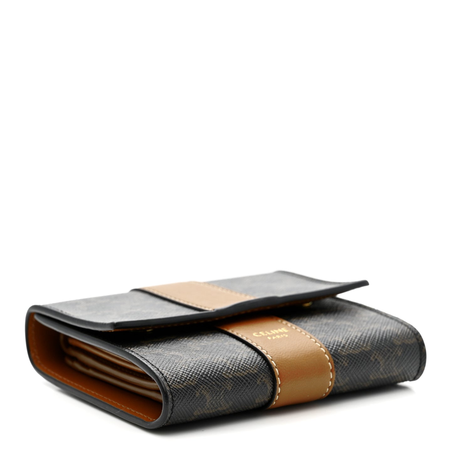 Canvas Triomphe Lambskin Folded Compact Wallet Tan