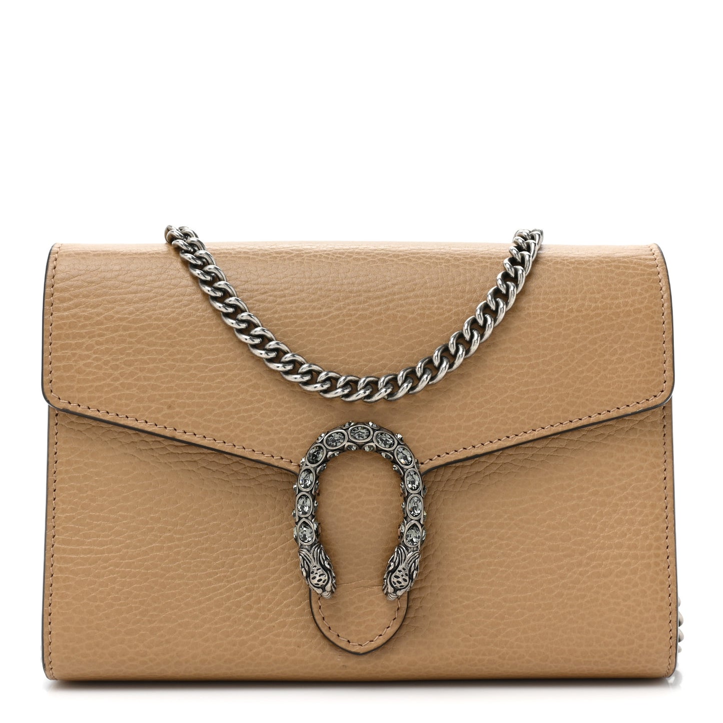 Dollar Calfskin Crystal Mini Dionysus Chain Wallet Natural Tan Black Diamond