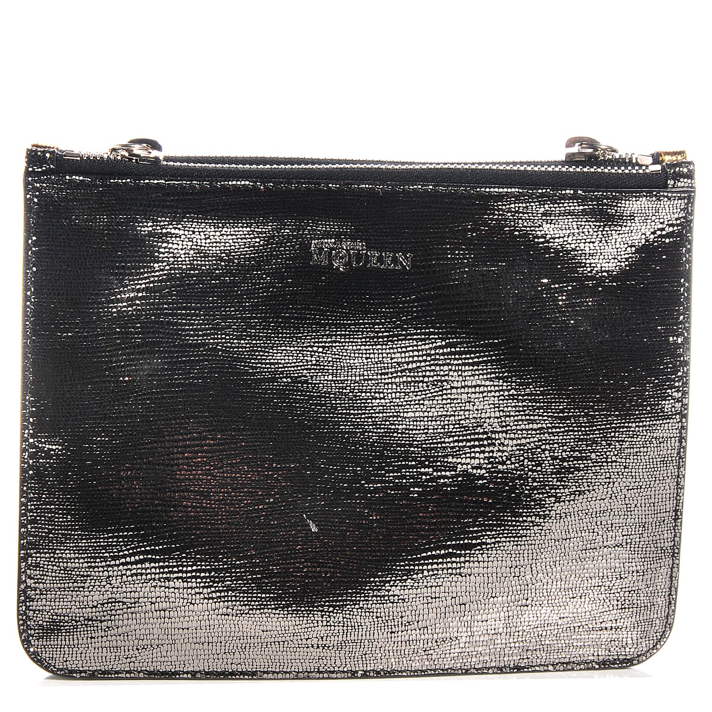 Leather Double Compartment Pouch Gold Silver