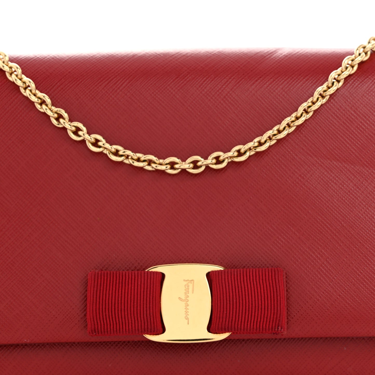 Printed Calfskin  Mini Miss Vara Bow Chain Bag Rosso