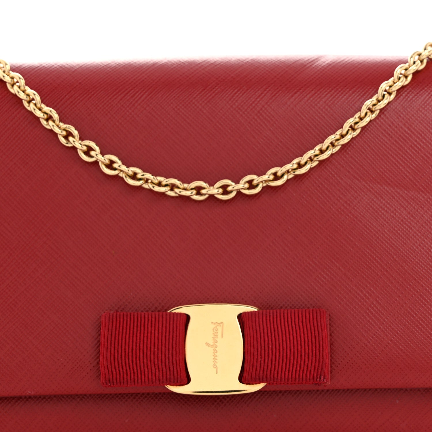 Salvatore Ferragamo Printed Calfskin  Mini Miss Vara Bow Chain Bag Rosso 7 of 11