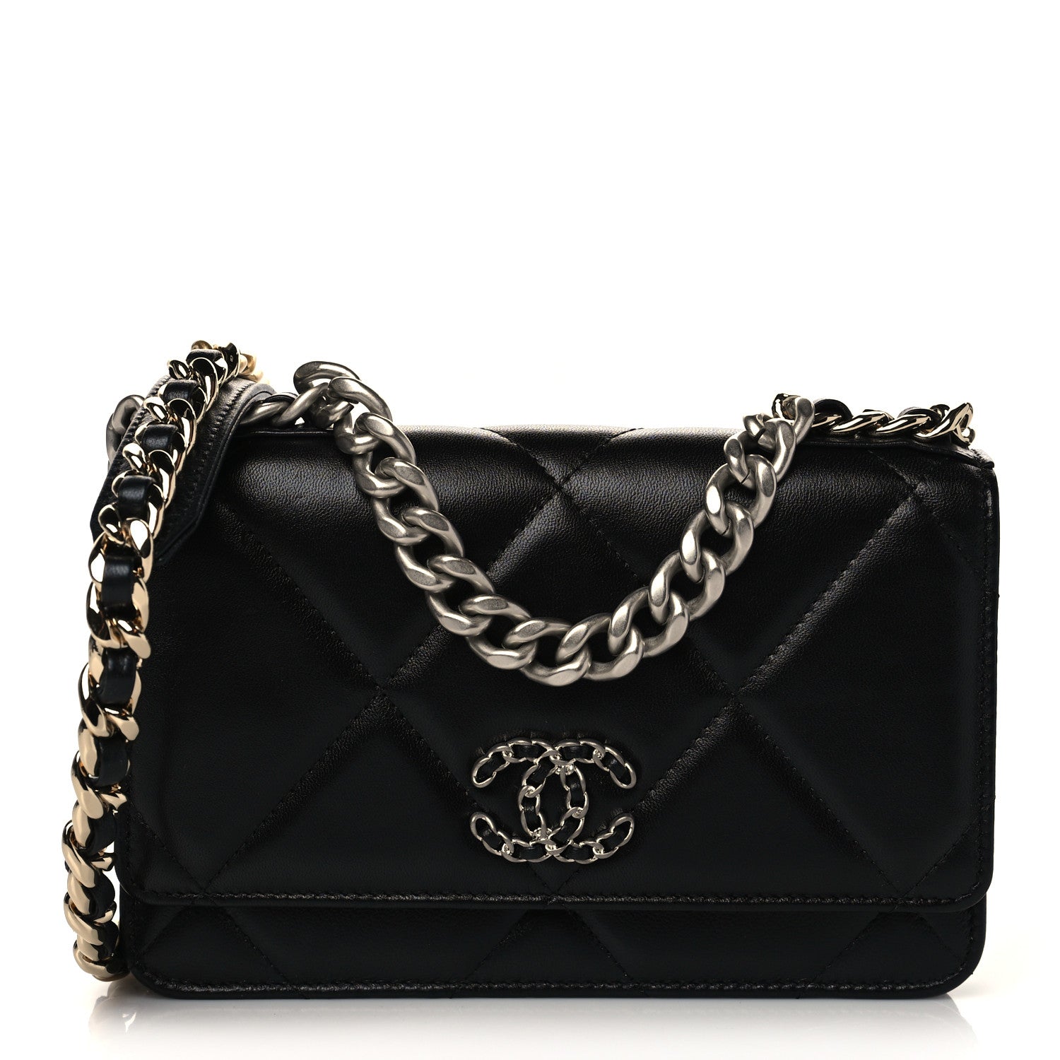 Chanel Lambskin Quilted Chanel 19 Wallet On Chain WOC Black 1 of 8
