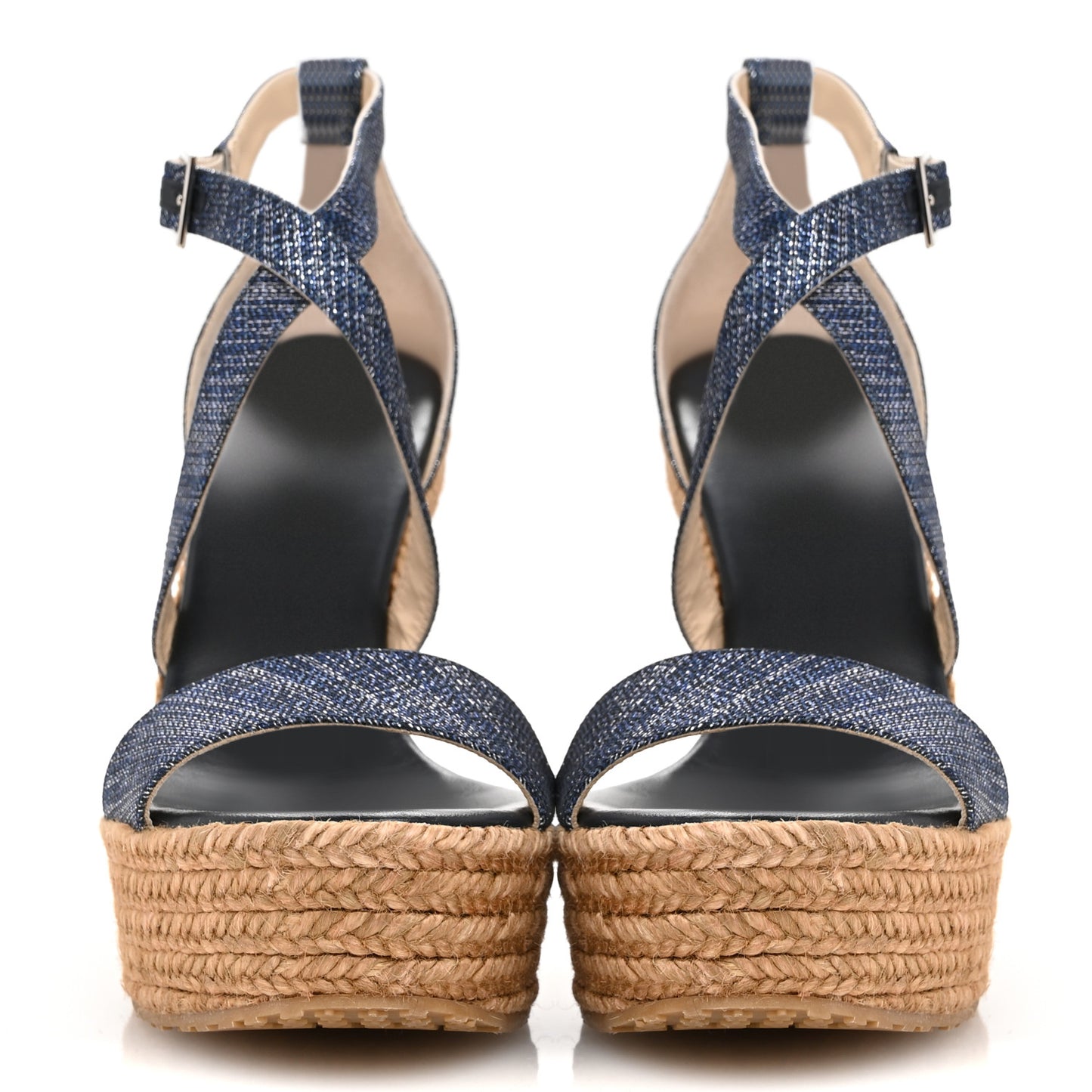 Metallic Denim Cork Portia 120 Wedge Sandals 40 Navy