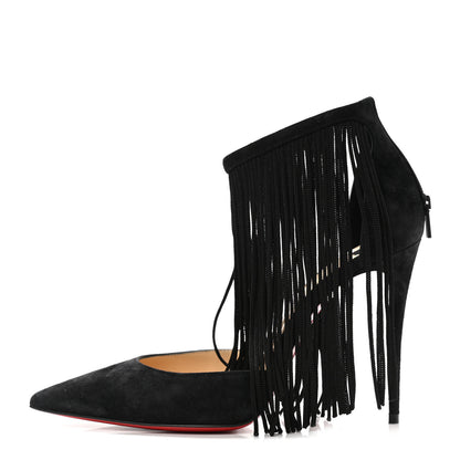 Christian Louboutin Veau Velours Fringe Courtain 100 Pumps 37.5 Black 1 of 8