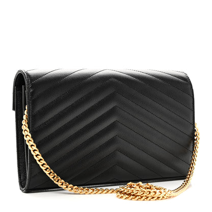 Saint Laurent Grain De Poudre Matelasse Chevron Monogram Chain Wallet Black 3 of 10