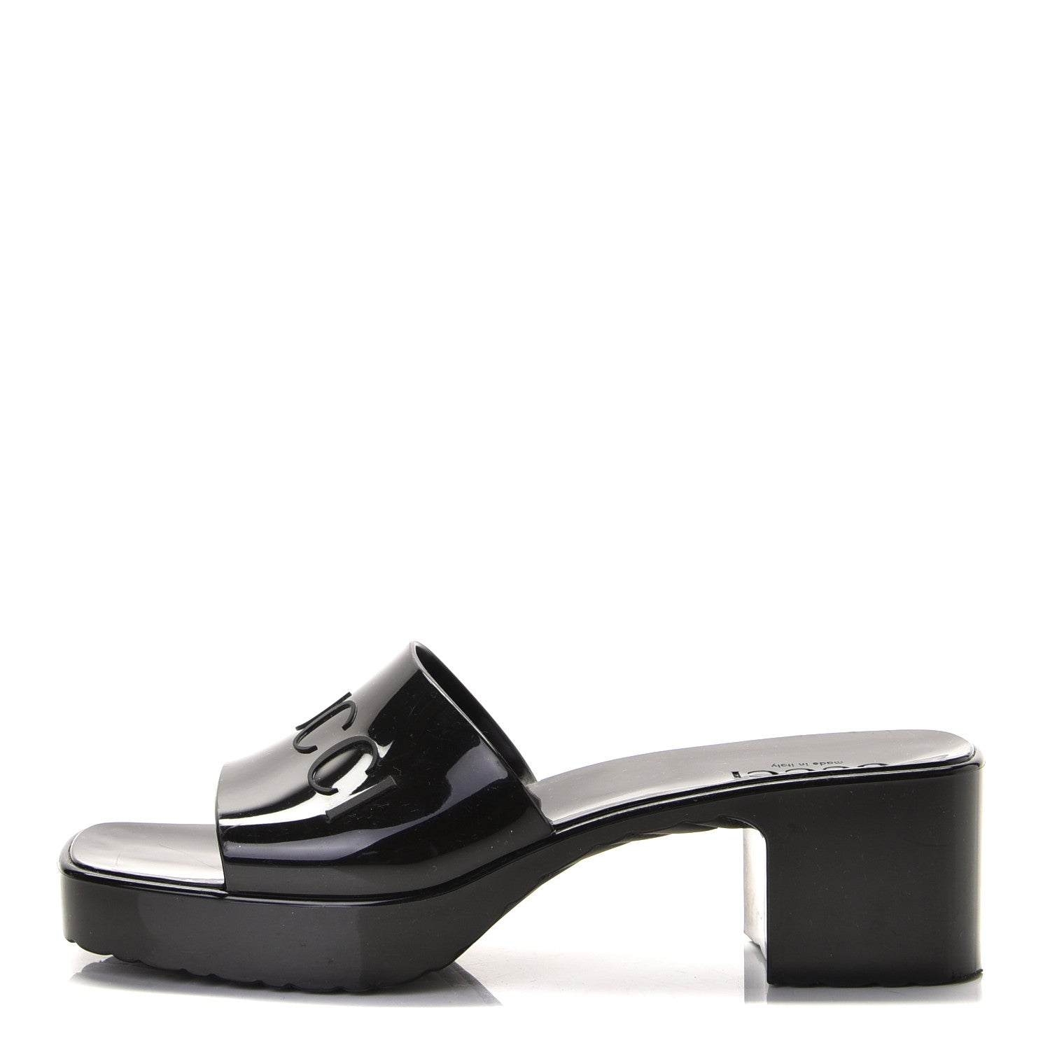 Gucci Rubber Gucci Logo Womens Platform 20/60mm Slide Sandals 39 Black 1 of 9