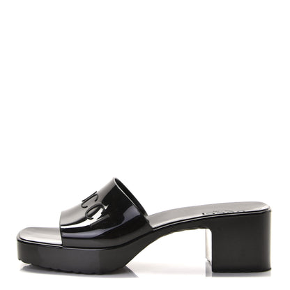 Gucci Rubber Gucci Logo Womens Platform 20/60mm Slide Sandals 39 Black 1 of 9