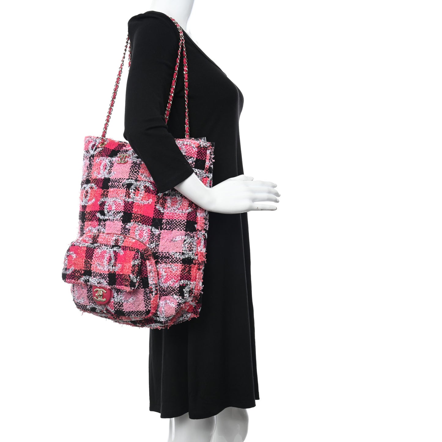 Tweed Large Tote Flap Pink Black