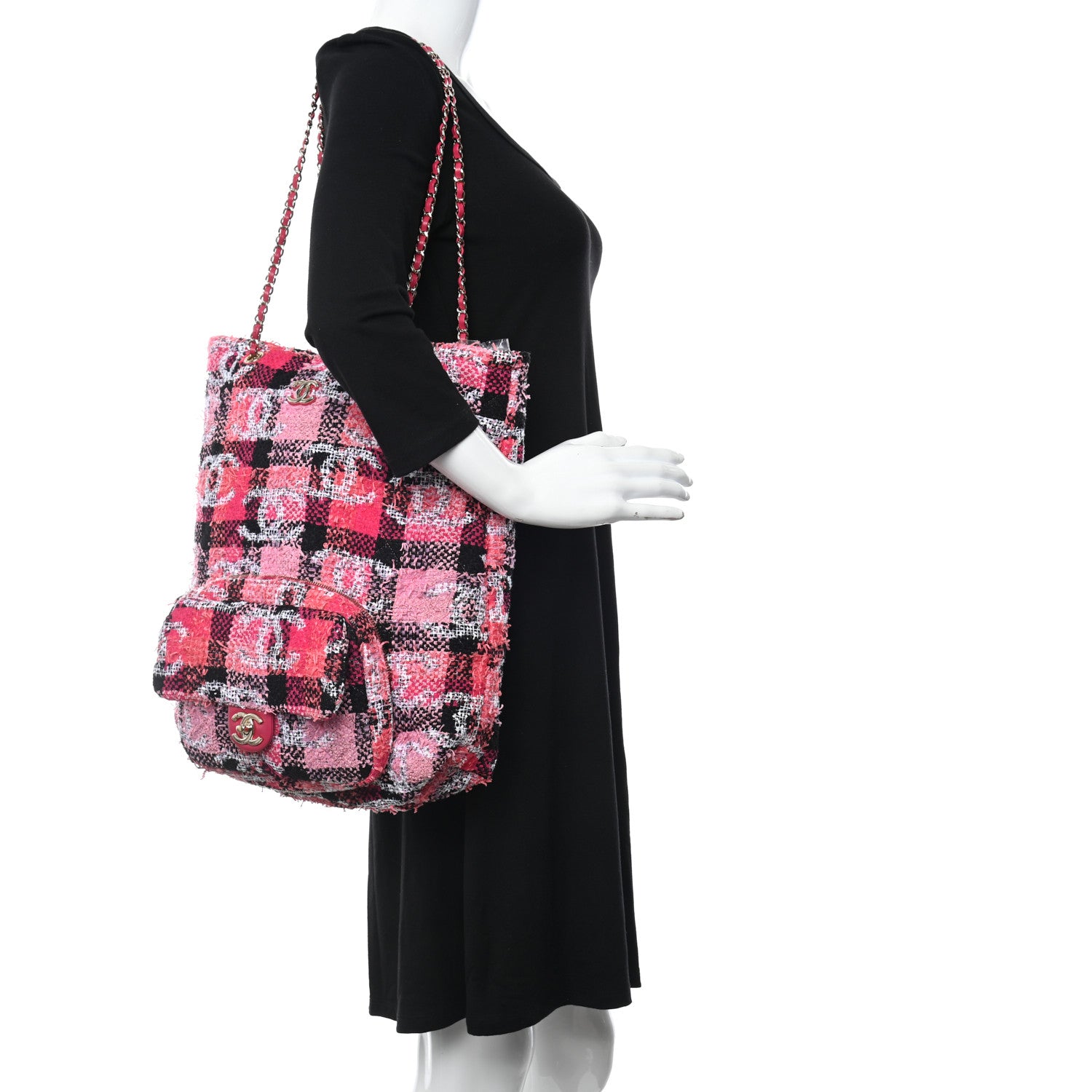Chanel Tweed Large Tote Flap Pink Black 2 of 17