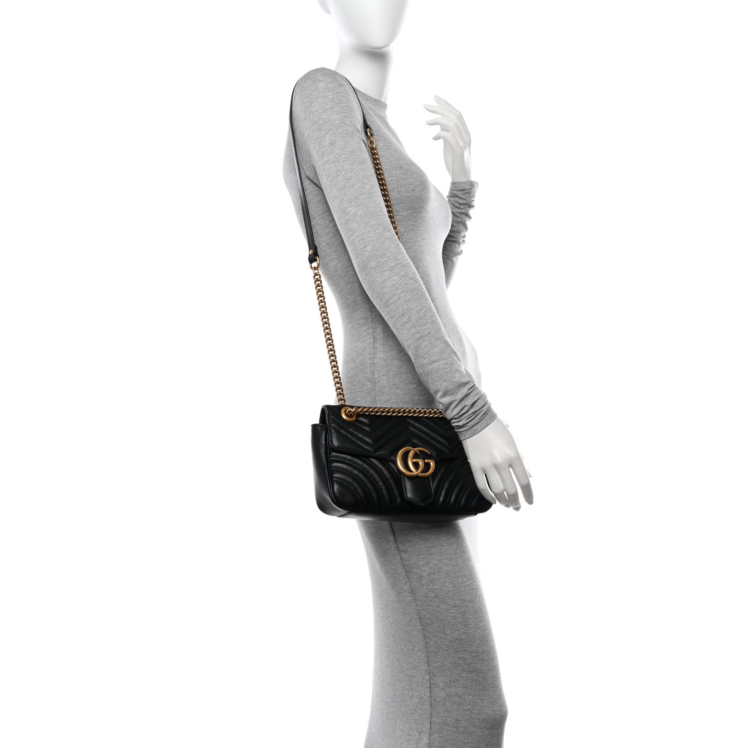 Gucci Calfskin Matelasse Small GG Marmont Shoulder Bag Black 2 of 17
