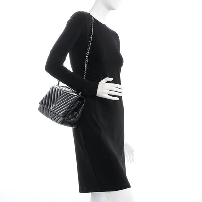 Chanel Lambskin Surpique Chevron Medium Single Flap Black 3 of 8