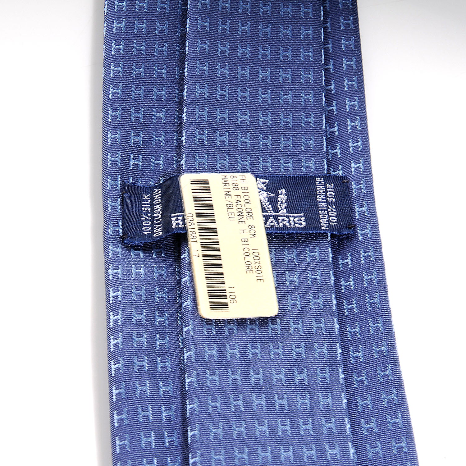 Hermes Mens Silk H Neck Tie Bleu Marine 4 of 4