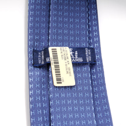 Hermes Mens Silk H Neck Tie Bleu Marine 4 of 4