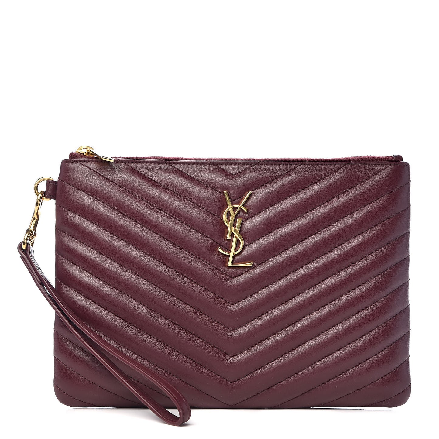 Calfskin Matelasse Chevron Monogram A5 Wristlet Dark Legion Red