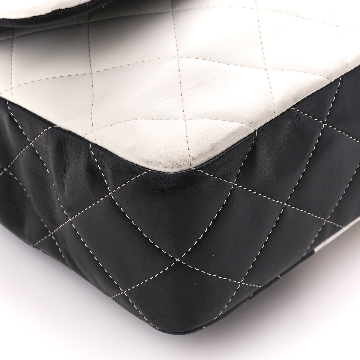 Lambskin Quilted Colorblock Jumbo Double Flap Black White Red