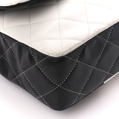 Chanel Lambskin Quilted Colorblock Jumbo Double Flap Black White Red 10 of 11